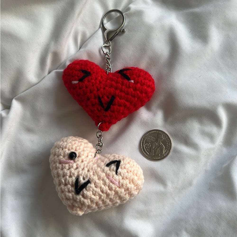 Handmade Heart Shaped Crochet Keychain Bag Charm - Picture 4 of 7